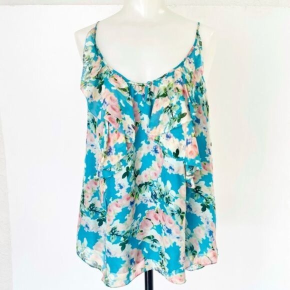 Rebecca Taylor 100% Silk Floral Ruffle V Neckline top Size 6 - Picture 1 of 6